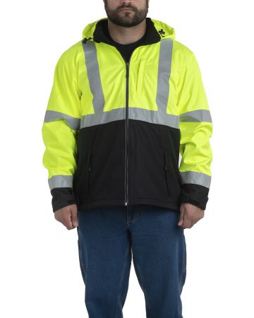 Berne Men Tall Hi-Vis Class 3 Hooded Softshell Jacket